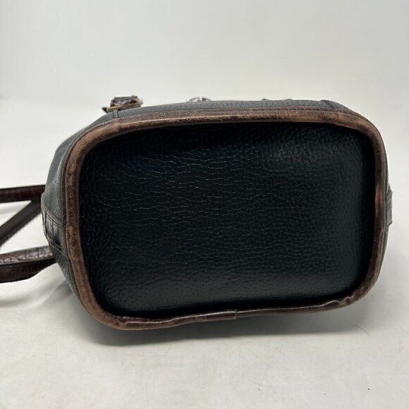 Brighton Vintage Brown Croc Embossed Black Leather Bucket Shoulder Bag - Picture 5 of 6